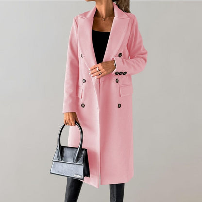 Manteau Long Classique en Laine avec Col Boutonné - PanierRoyale