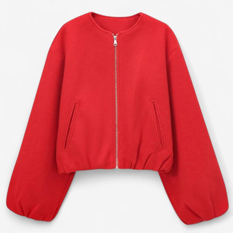 Veste Bomber Sport Cuir avec Poches Zippées