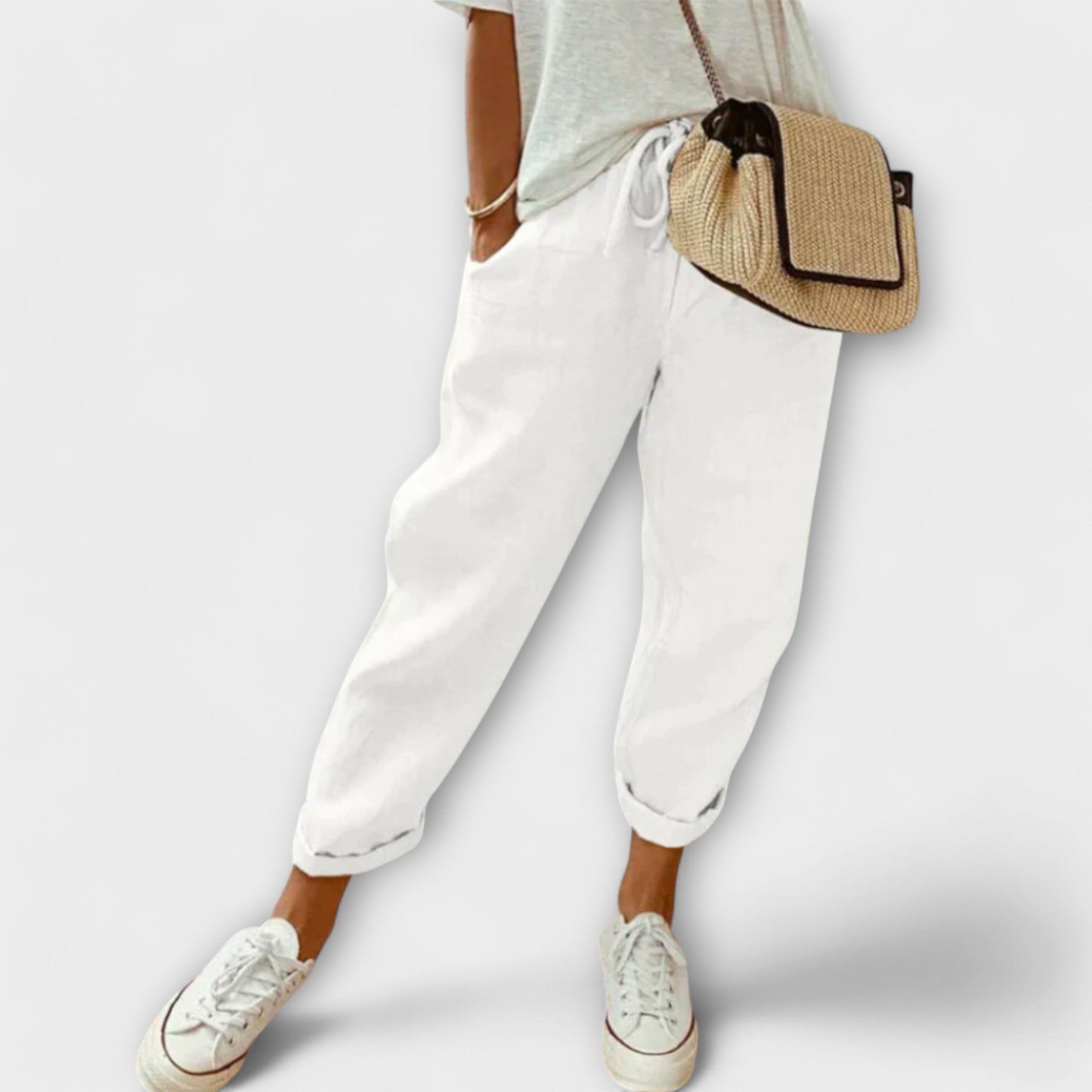 Pantalon Lin Élastique Féminin Slim Fit