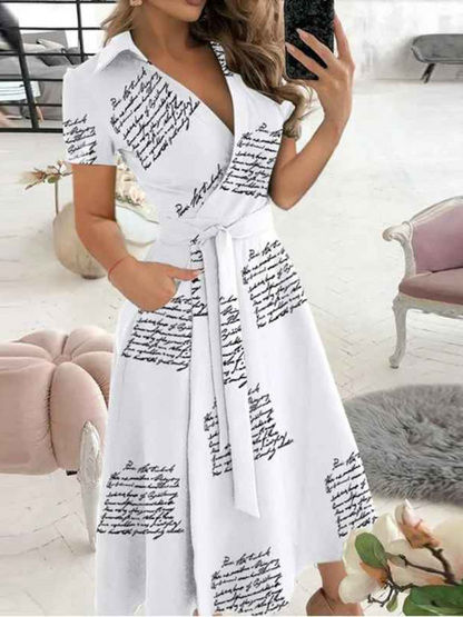 Robe Femme Chic avec Ceinture et Manches Courtes pour Travail ou Loisirs