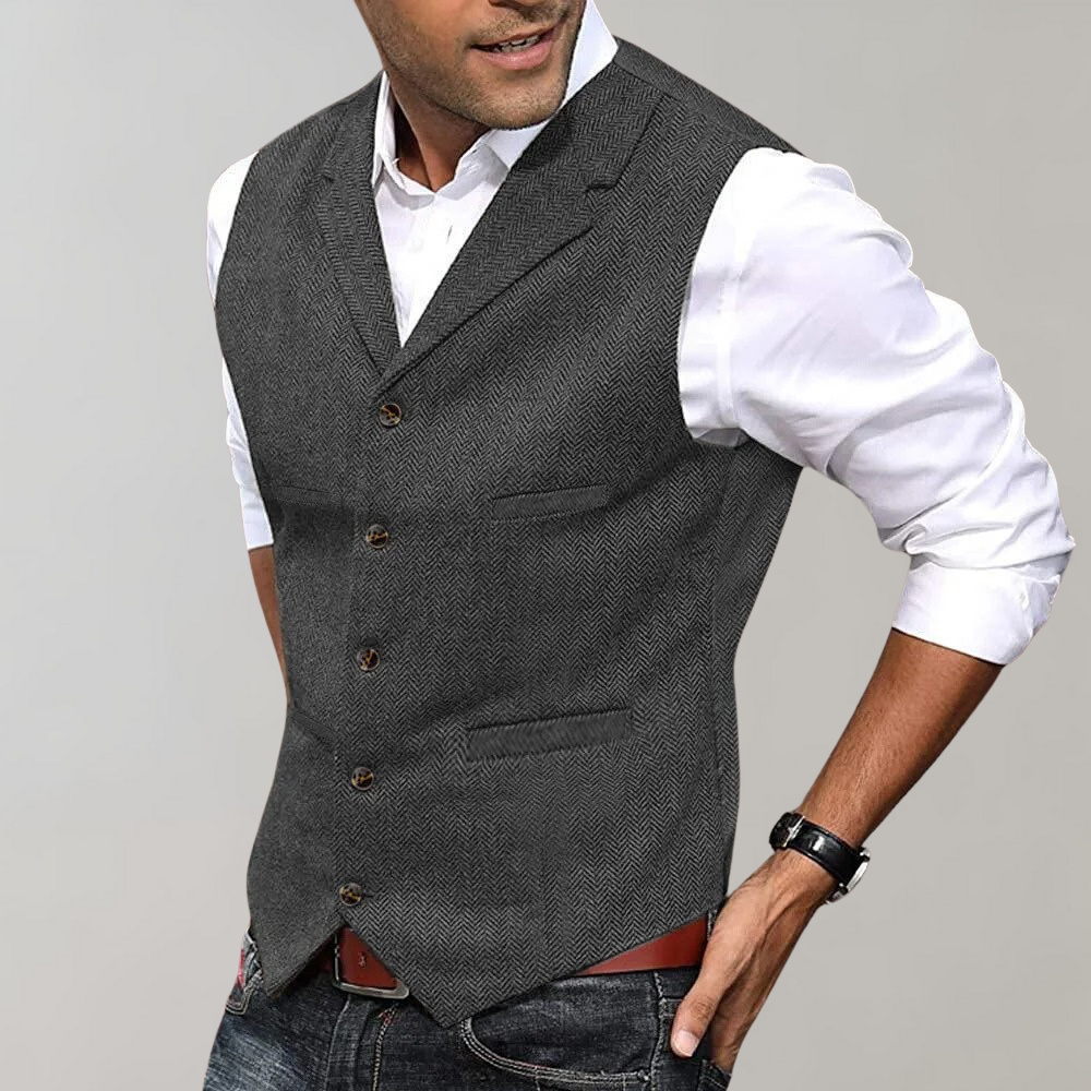 Gilet Homme Classique Sans Manches en Tissu avec Fermeture Boutons