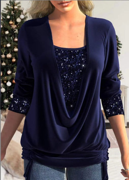 Chemisier Femme Pailleté Manches Longues Élégant