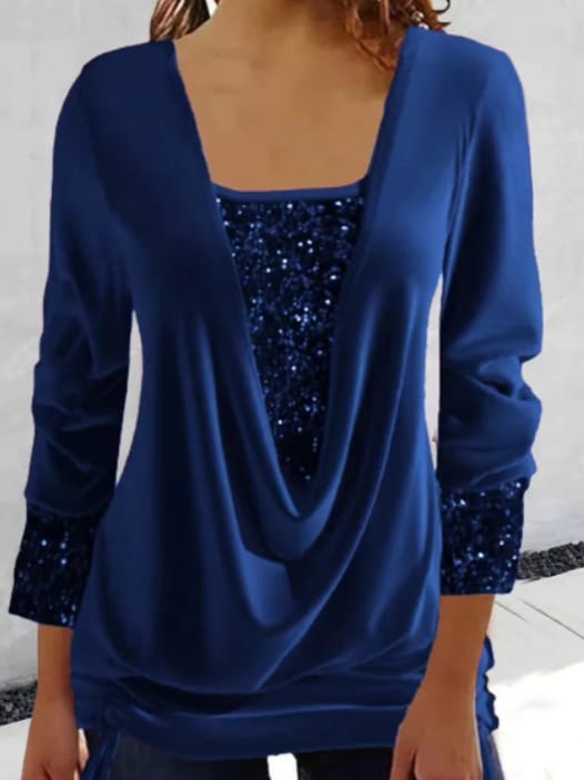 Chemisier Femme Pailleté Manches Longues Élégant