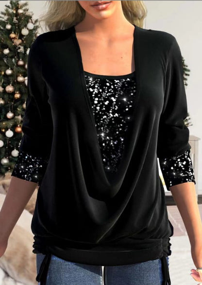 Chemisier Femme Pailleté Manches Longues Élégant