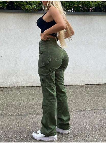 Pantalon Cargo Comfort Taille Haute avec Poches multiples