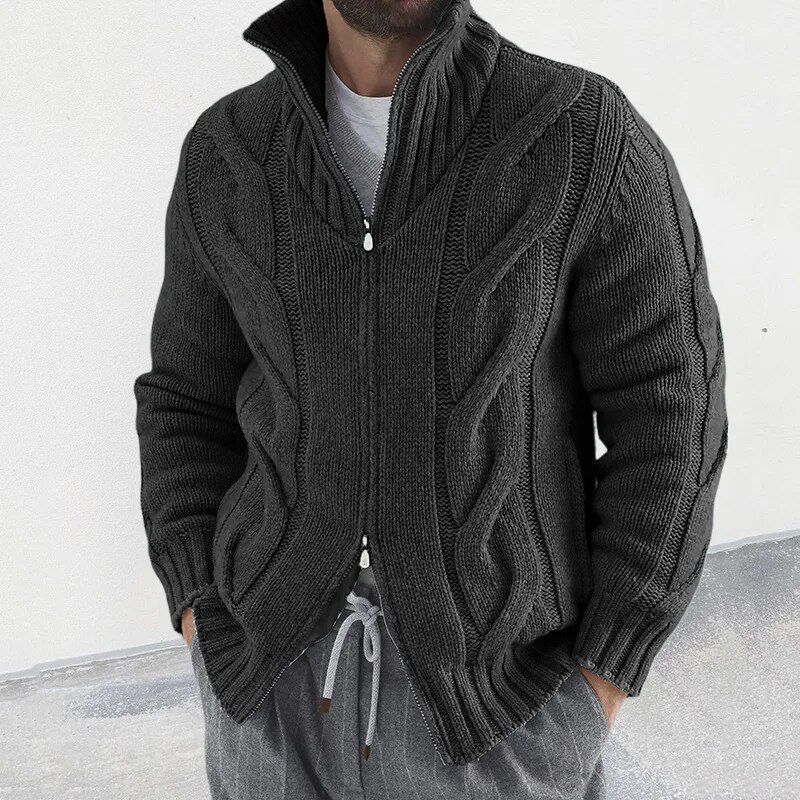 Cardigan Homme Hiver Zippé Manches Longues et Col Roulé - PanierRoyale