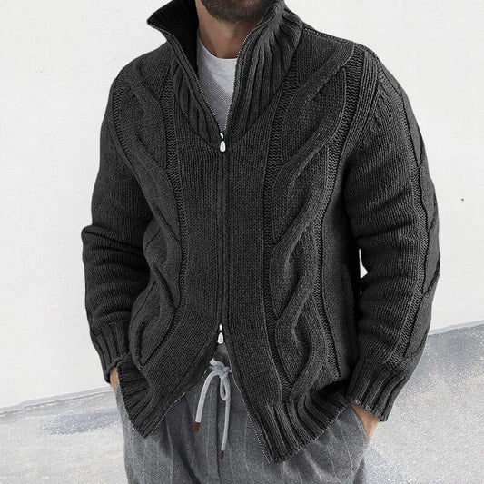 Cardigan Homme Hiver Zippé Manches Longues et Col Roulé - PanierRoyale
