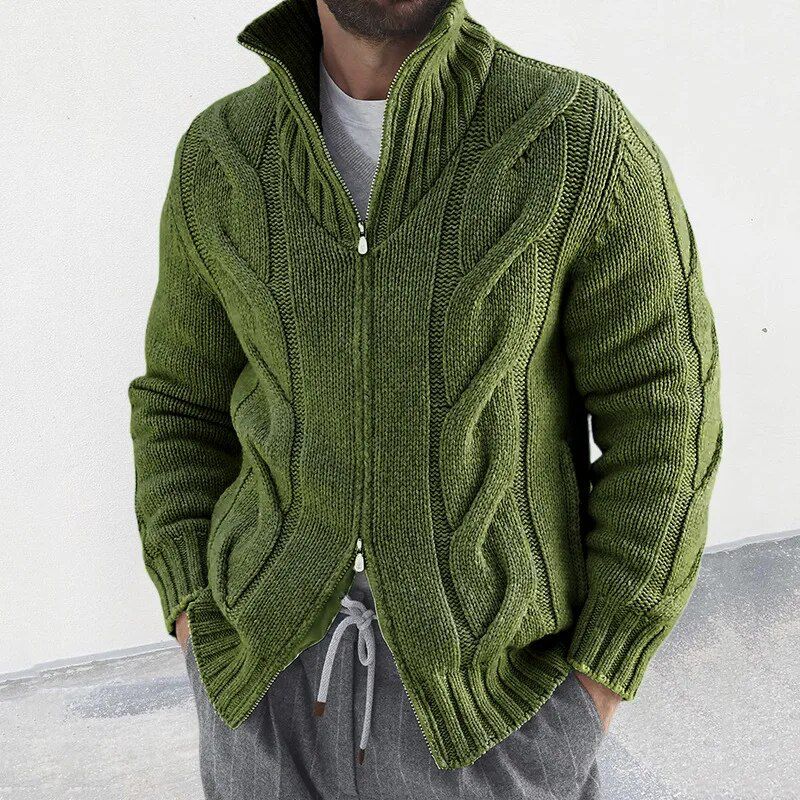 Cardigan Homme Hiver Zippé Manches Longues et Col Roulé