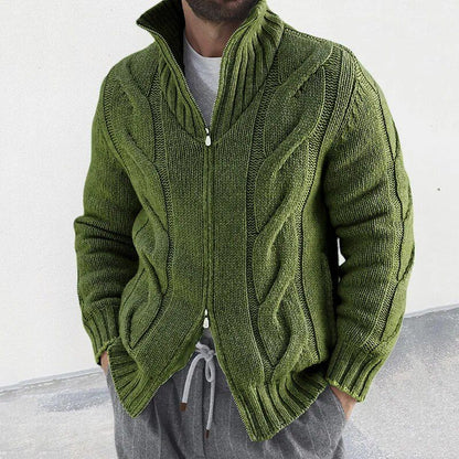 Cardigan Homme Hiver Zippé Manches Longues et Col Roulé