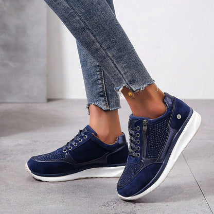 Baskets Femme Gris Clair à Lacets et Fermeture Éclair