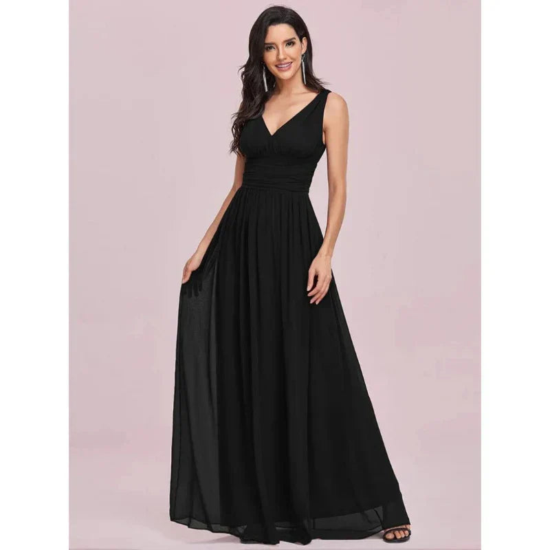 Robe Soirée Longue Femelle Sans Manches Col en V
