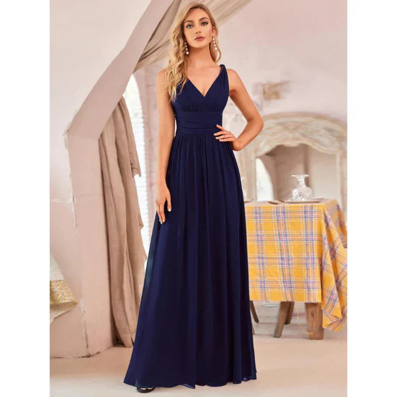 Robe De Soirée Maxi Sans Manches Pour Femme | Col En V