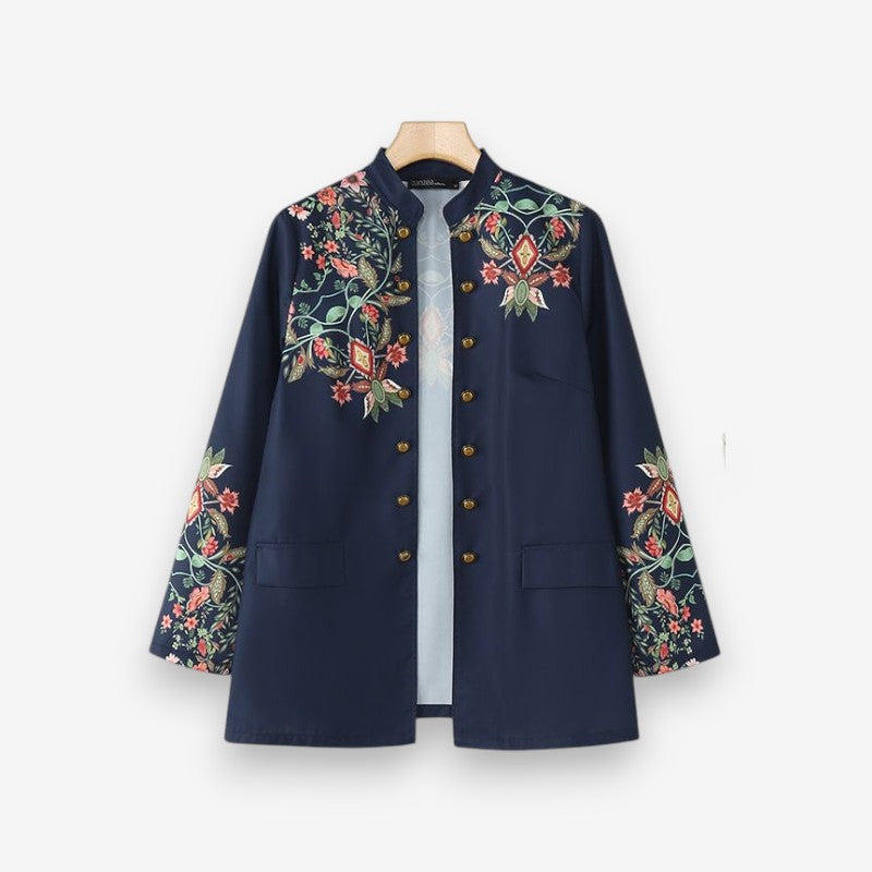 Manteau Femme Floral Long Manches Élégant - PanierRoyale