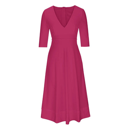 Robe Soirée Femme Col V Mi-Longue Élégante