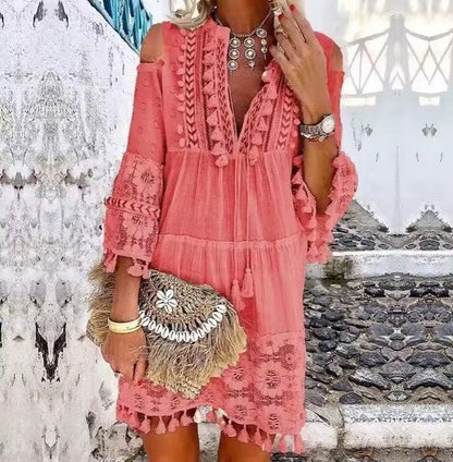 Robe Courte Femme Coton Brodée Coupe Bohème