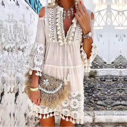 Robe Courte Femme Coton Brodée Coupe Bohème - PanierRoyale