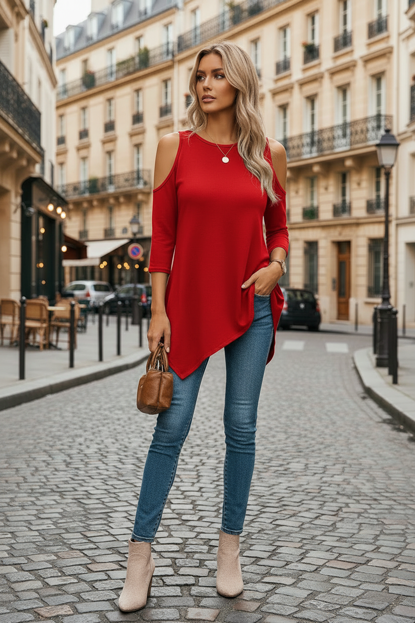 Pull Femme Stretch Confort Coupe Fluide Épaules Dégagées