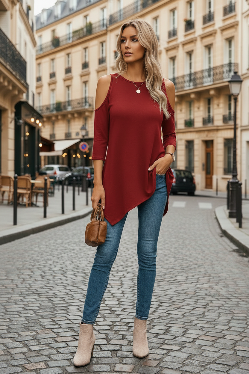 Pull Femme Stretch Confort Coupe Fluide Épaules Dégagées