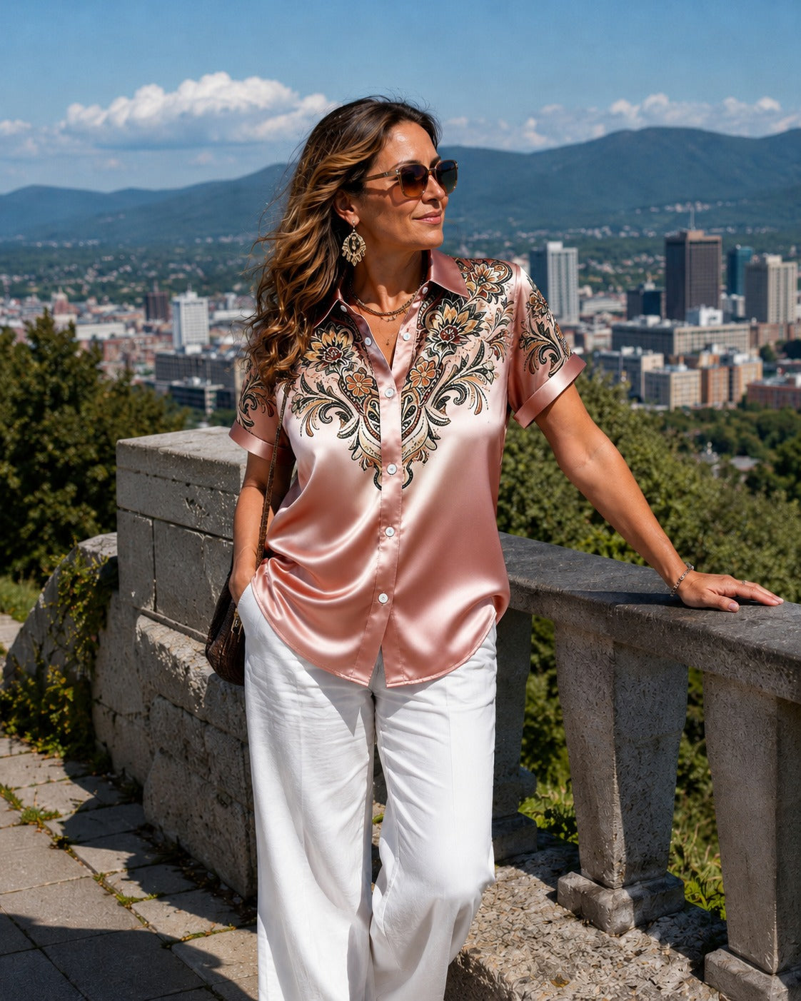 Blouse Femme Satinée Imprimé Floral Col Chemise Élégant - PanierRoyale