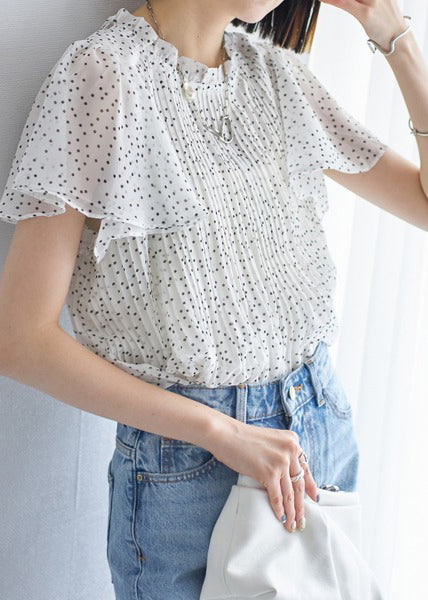 Blouse en mousseline à pois blancs, manches bouffantes - EasyApparels