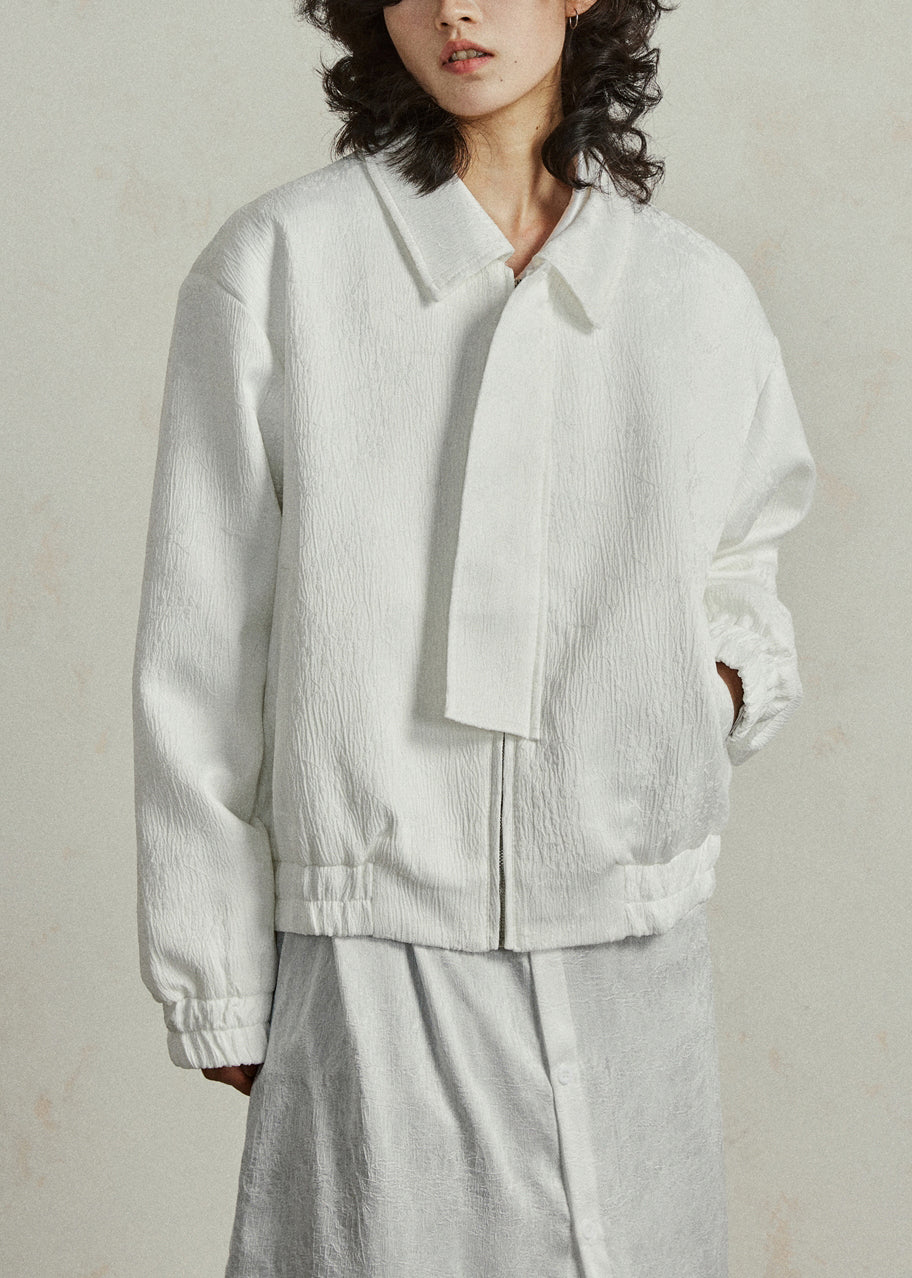 Manteau d'automne en soie blanc à poches avec col classique - EasyApparels