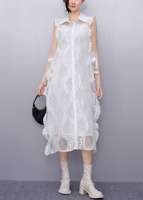 Robe blanche décontractée sans manches avec ceinture latérale - EasyApparels