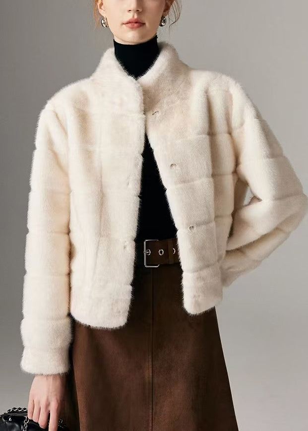 Gros manteau d'hiver en fausse fourrure à rayures blanches - EasyApparels
