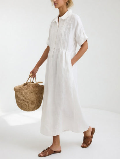 Robe Chemise Longue Femme Coton Léger Col Classique