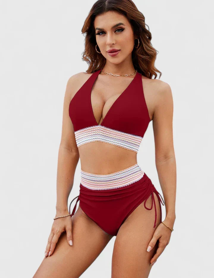 Bikini Deux Pièces Femme Crochet Liens Latéraux Col V Halter