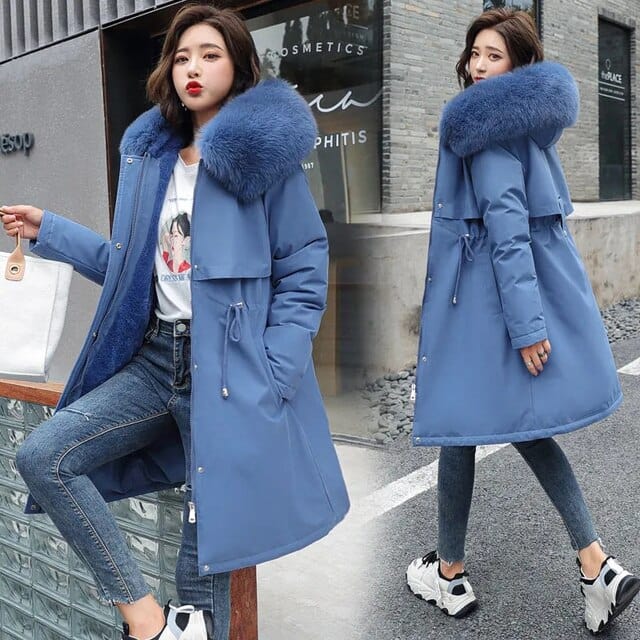 Manteau Femme Hiver Épais avec Capuche et Col Fourrure Synthétique