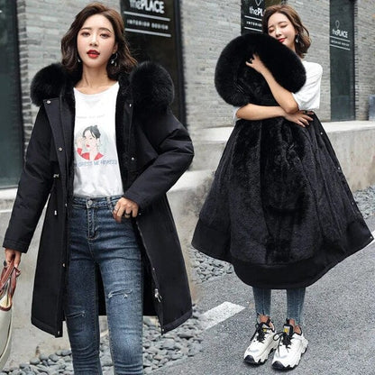 Manteau Femme Hiver Épais avec Capuche et Col Fourrure Synthétique - PanierRoyale