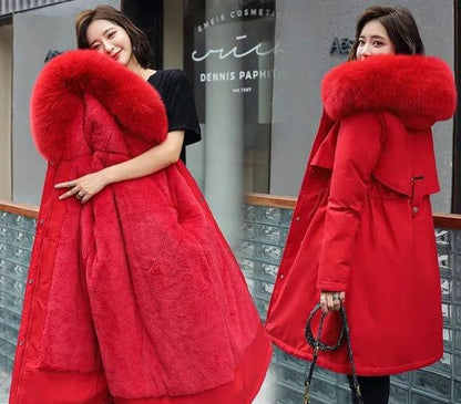 Manteau Femme Hiver Épais avec Capuche et Col Fourrure Synthétique
