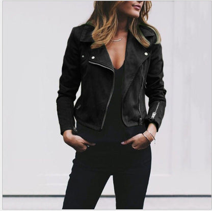Veste Biker Femme Effet Daim Coupe Ajustée Style Moto