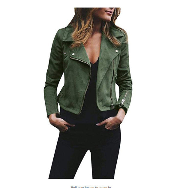 Veste Biker Femme Effet Daim Coupe Ajustée Style Moto