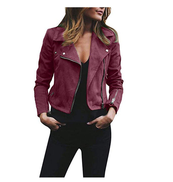 Veste Biker Femme Effet Daim Coupe Ajustée Style Moto