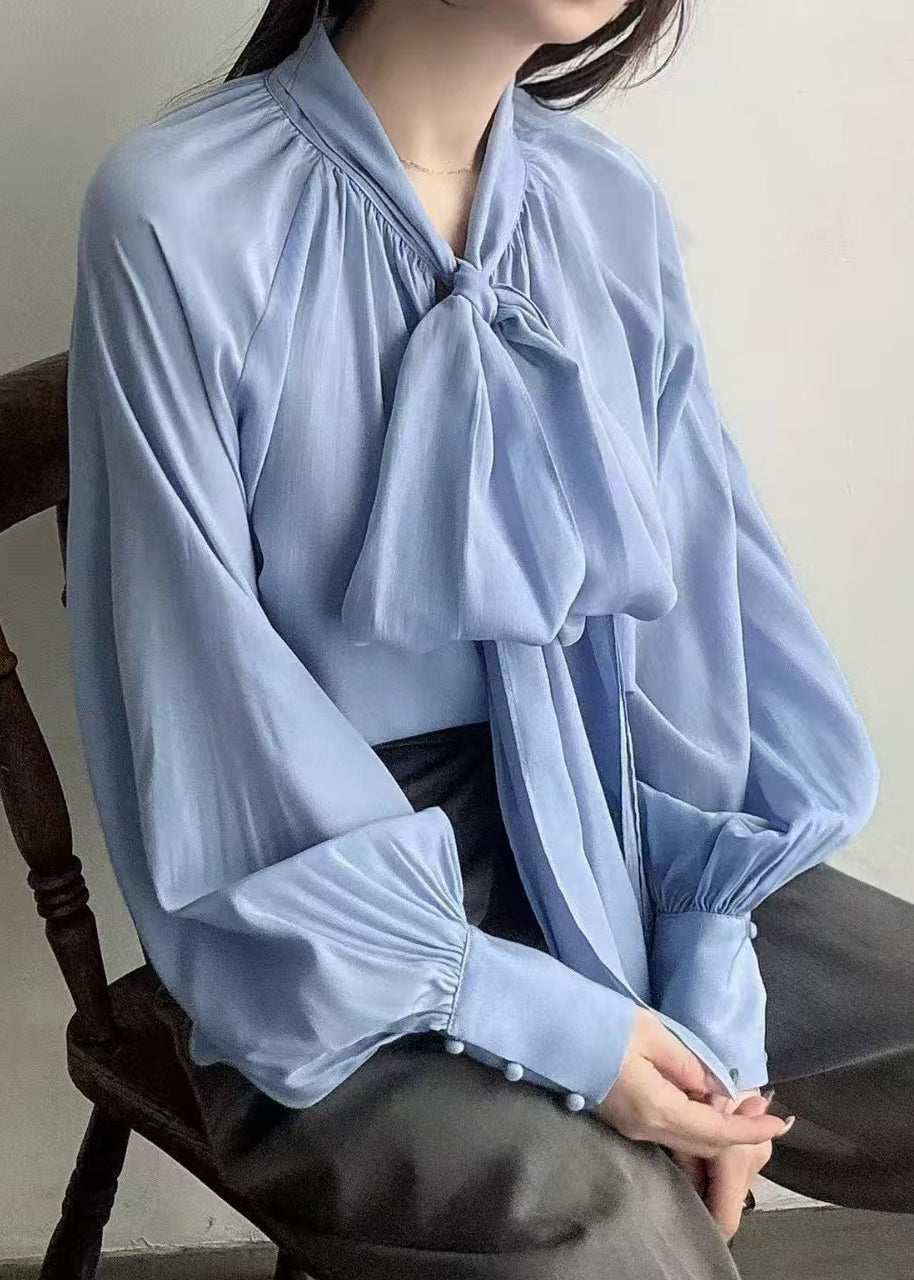 Grands chemisiers en soie pour femmes à manches larges et nœud - EasyApparels