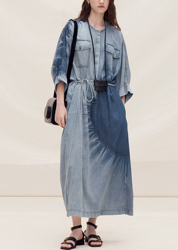 Robe décontractée femme bleu oversized à col rond - EasyApparels