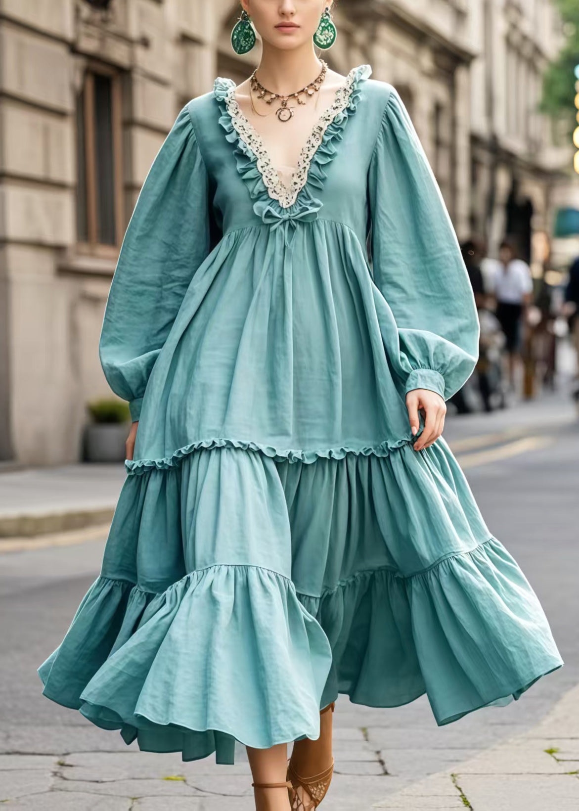 Robe décontractée en coton bleu pour femme printemps - EasyApparels