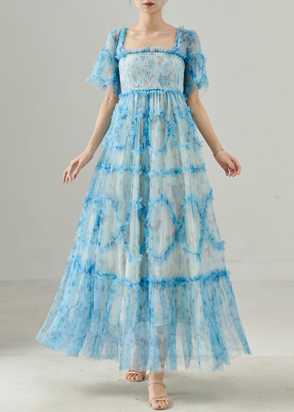 Robe légère en tulle estivale pour femme avec volants - EasyApparels