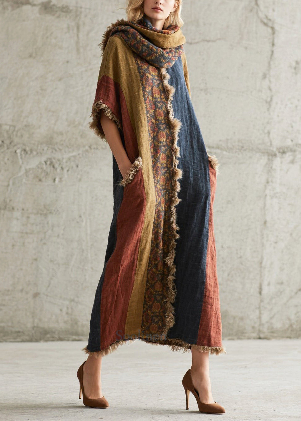 Robe femme épaisse en fausse fourrure colorée, manches courtes - EasyApparels