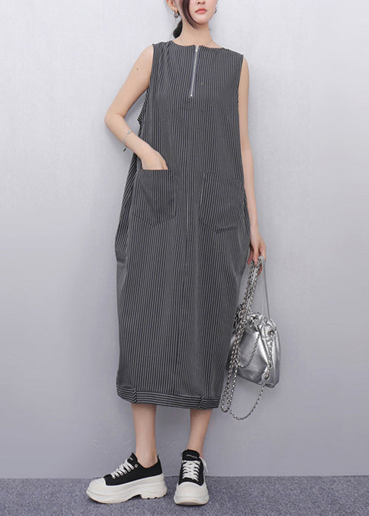 Robe femme rayée grise sans manches élégante - EasyApparels