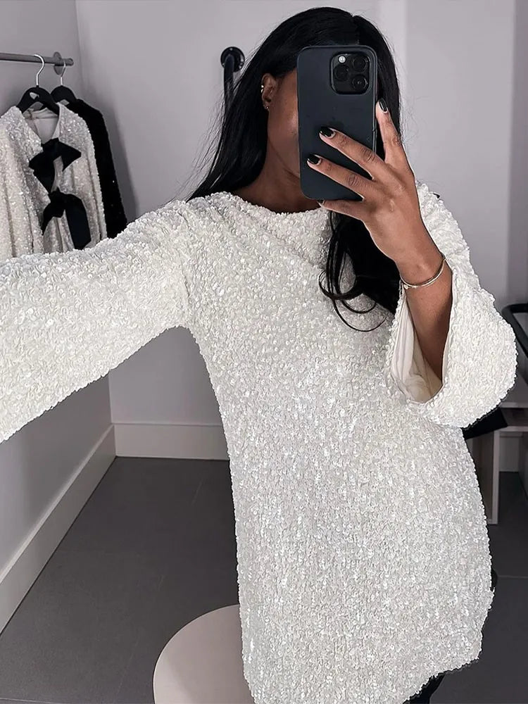 Robe de Soirée Féminine à Paillettes Noir Élégante