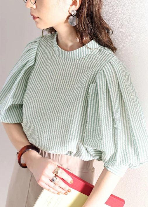 Chemisiers vert rayé pour femme à manches larges - EasyApparels