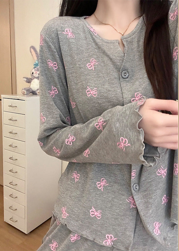 Femme Pyjama Coton Gris Imprimé Floral Hiver - EasyApparels