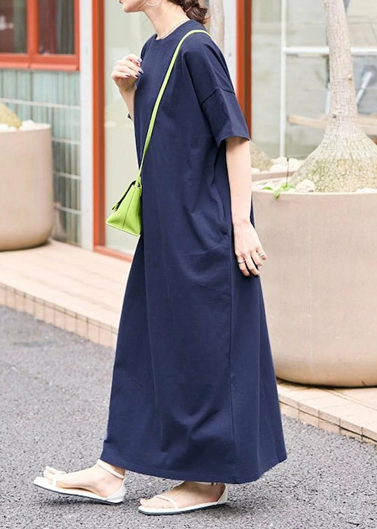 Robe d'été femme en coton bleu marine oversized - EasyApparels