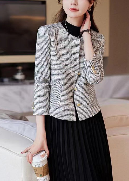 Court Manteau rayé femme coton col rond printemps - EasyApparels