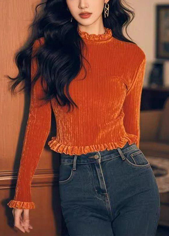 Femmes Douces Soie T-shirts à Manches Courtes Orange - EasyApparels