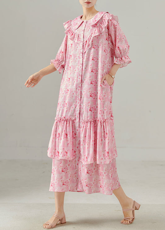 Femme Rose Silk Chiffon Ruffle Robe - EasyApparels