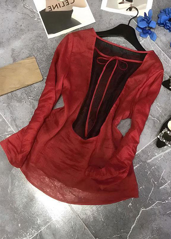 Femmes Patchwork Cotton Lace Back Tops Automne → Femmes Coloré Cotton Broderie Back Top - EasyApparels