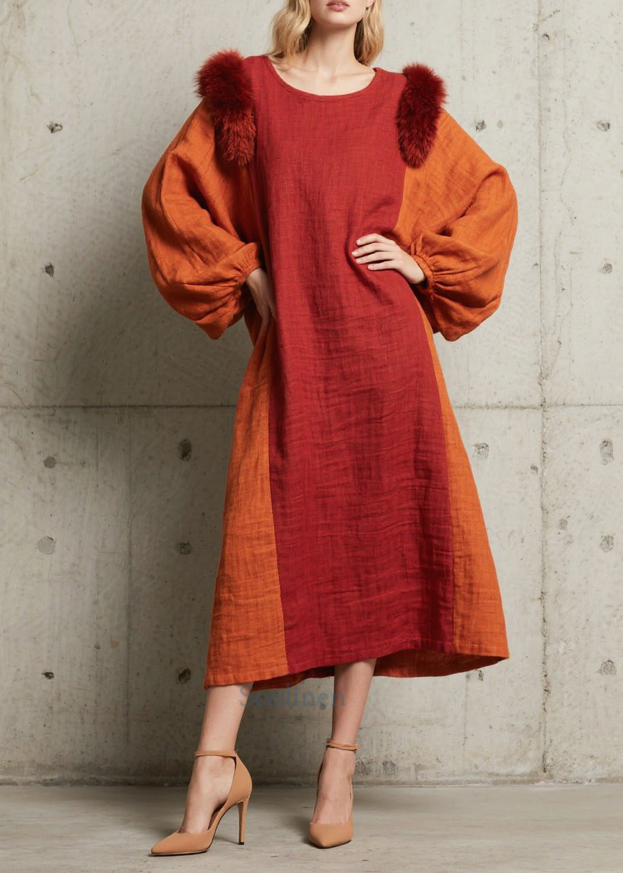 Robe femme rouge épaisse en faux fur doux oversized - EasyApparels